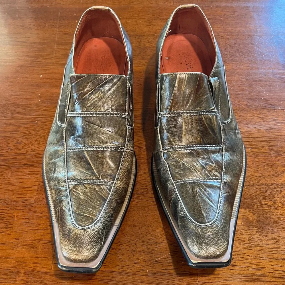Robert Wayne Island Mens Dress‎ Loafers Shoes Square Toe Bronze Metallic 9.5